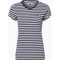 T-shirty damskie: Tommy Jeans – T-shirt damski z dodatkiem lnu, niebieski