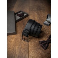 PASEK MĘSKI SKÓRZANY SKÓRA NATURALNA EKSKLUZYWNY. Czarne paski męskie ROVICKY, w paski, ze skóry, eleganckie. Za 49,00 zł.