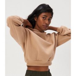 Gładka bluza z kapturem - Beżowy. Brązowe bluzy damskie Sinsay, xl, bez wzorów, bez rękawów, z kapturem. Za 39,99 zł.