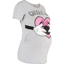 Shirt ciążowy z nadrukiem z disneyowskim motywem bonprix jasnoszary melanż. Szare koszulki damskie bonprix, z nadrukiem, z materiału, bez kołnierzyka. Za 74,99 zł.