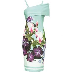 Sukienka "carmen" w kwiaty bonprix zielony miętowy w kwiaty. Zielone sukienki damskie marki bonprix, z aplikacjami, bez kołnierzyka, bez rękawów. Za 149,99 zł.