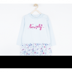 Sukienka. Niebieskie sukienki dziewczęce z falbanami BUTTERFLY, z aplikacjami, z bawełny, z długim rękawem, długie. Za 69,90 zł.