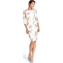 Sukienka ołówkowa w kwiaty ecru - m. Sukienki damskie e-margeritka.pl, na imprezę, xl, w kwiaty, z poliesteru, eleganckie, bez kołnierzyka, z długim rękawem, długie, maxi, ołówkowe. Za 178,99 zł.