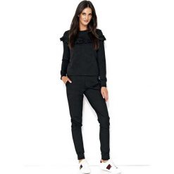 Czarny Komfortowy Komplet Bluza ze Spodniami. Czarne bluzki damskie marki Molly.pl, s, z aplikacjami, bez rękawów, długie, bez kaptura. Za 135,90 zł.