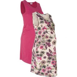 Sukienka shirtowa ciążowa (2 szt. w opak.) bonprix beżowy szary z nadrukiem + jeżynowy. Szare sukienki damskie bonprix, z nadrukiem, z okrągłym kołnierzem, moda ciążowa, bez rękawów. Za 44,99 zł.