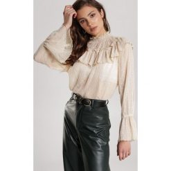 Jasnobeżowa Bluzka Morerose. Brązowe bluzki damskie Renee, s, bez wzorów, bez kołnierzyka, bez rękawów. Za 129,99 zł.