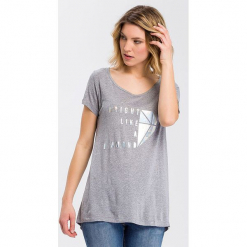 Koszulka w kolorze szarym. Szare t-shirty damskie marki Cross Jeans, m, z wiskozy, z okrągłym kołnierzem. W wyprzedaży za 36,95 zł.