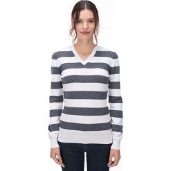 Sweter w kolorze biało-szarym. Szare swetry damskie GALVANNI, m, w paski, z bawełny, z długim rękawem, długie, bez kaptura. W wyprzedaży za 179,95 zł.