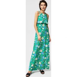 Sukienka maxi w kwiaty. Zielone sukienki damskie Moodo, na co dzień, xs, z nadrukiem, z elastanu, bez kołnierzyka, bez rękawów, maxi, z odkrytymi ramionami. Za 39,99 zł.