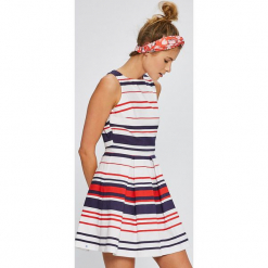 Answear - Sukienka Stripes Vibes. Szare sukienki mini marki ANSWEAR, na co dzień, l, z bawełny, casualowe, z okrągłym kołnierzem, z krótkim rękawem, rozkloszowane. W wyprzedaży za 99,90 zł.