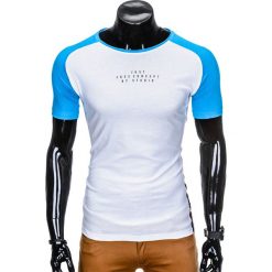 T-shirty męskie: T-SHIRT MĘSKI Z NADRUKIEM S926 – BIAŁY/NIEBIESKI