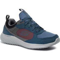 Sportowe Skechers BOUNDER-COURTHALL 52511 NVGY. Niebieskie buty sportowe męskie Skechers, ze skóry, bez zapięcia. Za 249,99 zł.