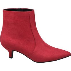 Botki damskie Catwalk czerwone. Czerwone botki damskie na obcasie Catwalk, z materiału, na zamek. Za 95,92 zł.