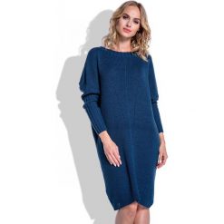 Granatowa Sukienka Sweter z Rękawem Kimono. Niebieskie sukienki damskie marki Molly.pl, uniwersalny, bez wzorów, z dzianiny, z długim rękawem, długie, bez kaptura. Za 120,00 zł.