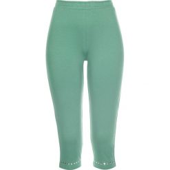 Legginsy rybaczki bonprix zielono-srebrny. Zielone spodnie damskie bonprix, z aplikacjami. Za 39,99 zł.