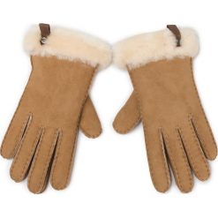Rękawiczki UGG - W Shorty Glove W Leather Trim 17367 Chestnut. Pomarańczowe rękawiczki damskie Ugg, ze skóry. W wyprzedaży za 369,00 zł.