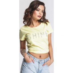 Żółty T-shirt Tangibly. Żółte bluzki damskie marki other, s, z nadrukiem, z dzianiny, bez kołnierzyka. Za 39,99 zł.