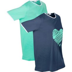 Długi shirt sportowy (2 szt.), krótki rękaw bonprix ciemnoniebiesko-niebieski mentolowy. Niebieskie bluzki sportowe damskie bonprix, bez wzorów, bez kołnierzyka, z długim rękawem, długie, bez kaptura. Za 75,98 zł.