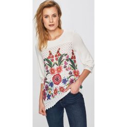 Desigual - Bluzka. Białe bluzki damskie Desigual, na co dzień, s, z nadrukiem, z elastanu, casualowe, z okrągłym kołnierzem, bez rękawów. W wyprzedaży za 179,90 zł.