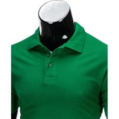 Koszulka męska polo bez nadruku S715 - ciemnozielona. Zielone koszulki męskie Ombre Clothing, s, z nadrukiem, z materiału, klasyczne, bez rękawów. Za 19,00 zł.
