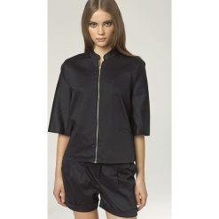 Żakiet z Rękawem 1/2 ze Stójką - Granatowy. Niebieskie marynarki damskie NIFE, xl, bez wzorów, z elastanu. Za 119,90 zł.