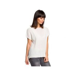 BK021 Sweter z dekoltem na plecach. Różowe swetry damskie BE, na lato, bez wzorów, z jeansu, z krótkim rękawem, krótkie, bez kaptura. Za 105,00 zł.