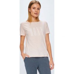 Roxy - Top. Szare topy damskie Roxy, m, z nadrukiem, z bawełny, z okrągłym kołnierzem. W wyprzedaży za 59,90 zł.