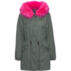 Parka bonprix oliwkowo-neonowy różowy. Zielone kurtki damskie bonprix, na zimę, bez wzorów, bez kaptura. Za 139,99 zł.