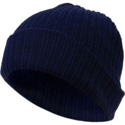 Granatowa Męska Czapka, Prążkowana Beanie, Jesienno-Zimowa CPAPJNSZ57gr. Niebieskie czapki męskie na zimę, z jeansu, klasyczne. Za 24,90 zł.