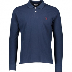 Koszulka polo w kolorze granatowym. Niebieskie bluzki z odkrytymi ramionami marki U.S. Polo Assn., m, z haftami, polo. W wyprzedaży za 130,95 zł.