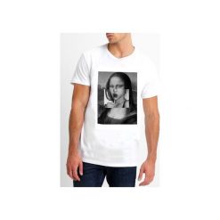 T-shirt : " Mona z lizakiem ". Białe t-shirty męskie Life is art, s, z nadrukiem, klasyczne, z klasycznym kołnierzykiem. Za 120,00 zł.
