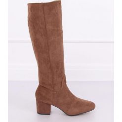 Kozaki na obcasie brązowe YQ218P CAMEL. Pomarańczowe kozaki damskie FunKee.pl, z zamszu, bez obcasa, na obcasie, na zamek. Za 182,99 zł.
