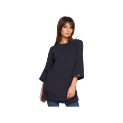 B015 Gładka elegancka tunika. Niebieskie tuniki damskie BE, xxl, bez wzorów, z bawełny, eleganckie, bez kołnierzyka, bez rękawów. Za 135,00 zł.