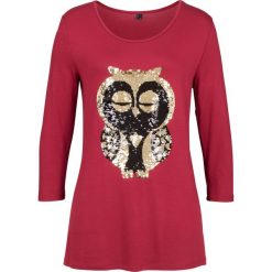 T-shirt z aplikacją z odwracanych cekinów, rękawy 3/4 bonprix pomarańczowo-czerwony. Czerwone t-shirty damskie bonprix, z aplikacjami, bez kołnierzyka. Za 54,99 zł.