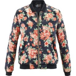 Bluza z kapturem Slim Fit bonprix czarno-lazurowy z nadrukiem. Czarne kurtki damskie bonprix, s, z nadrukiem, z kapturem, bez rękawów, z kapturem. Za 89,99 zł.