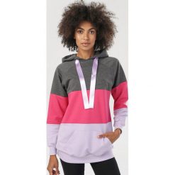Szaro-Różowa Bluza Chania. Szare bluzy damskie Born2be, xl, bez wzorów, bez rękawów, z kapturem. Za 79,99 zł.