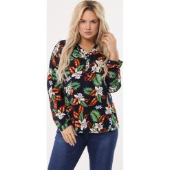 Granatowa Koszula Oppugn. Niebieskie bluzki damskie Born2be, xl, bez wzorów, bez kołnierzyka, z długim rękawem. Za 49,99 zł.