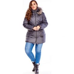 Kurtka z kapturem szary. Szare kurtki damskie Tagless, plus size, bez wzorów, z kapturem. Za 221,56 zł.