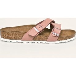 Birkenstock - Klapki skórzane Yao Balance. Różowe klapki damskie Birkenstock, bez wzorów, ze skóry, bez obcasa, na obcasie. Za 349,90 zł.