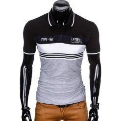 Koszulka męska polo z nadrukiem S913 - czarna. Czarne koszulki męskie Ombre Clothing, s, z nadrukiem, bez rękawów. Za 14,99 zł.