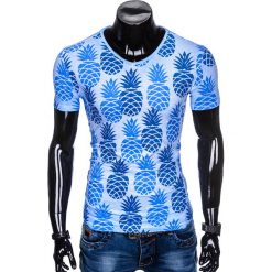T-SHIRT MĘSKI Z NADRUKIEM S886 - NIEBIESKI. Niebieskie t-shirty męskie z nadrukiem Ombre Clothing, m. Za 39,00 zł.
