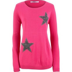 Sweter z długim rękawem bonprix ciemnoróżowy. Różowe swetry damskie bonprix, bez wzorów, z długim rękawem, długie, bez kaptura. Za 49,99 zł.