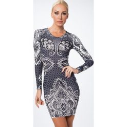 Sukienki: Sukienka ornamentalne wzory czarna A50356