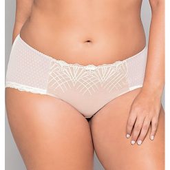 Figi klasyczne Glenda Beige. Brązowe figi damskie marki Astratex, w koronkowe wzory, z bawełny. Za 54,99 zł.