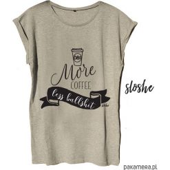 More coffee, less bullshit, t-shirt S. Szare bluzki damskie Pakamera, s, z napisami, bez kołnierzyka. Za 65,00 zł.