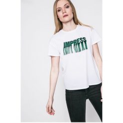 Only - Top. Szare topy damskie ONLY, l, z aplikacjami, z bawełny, z okrągłym kołnierzem. W wyprzedaży za 49,90 zł.