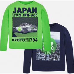 Mayoral - Longsleeve dziecięcy 128-172 cm. Niebieskie t-shirty chłopięce Mayoral, z nadrukiem, z bawełny, z długim rękawem. W wyprzedaży za 84,90 zł.