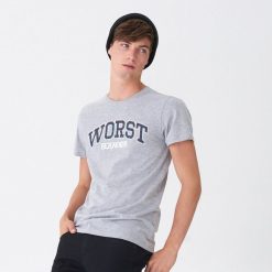T-shirt z nadrukiem - Szary. Szare t-shirty damskie House, s, z nadrukiem, bez kołnierzyka. W wyprzedaży za 15,99 zł.
