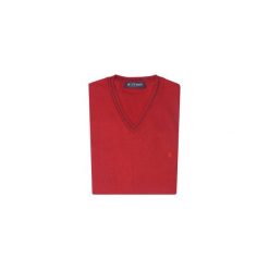 Czerwony sweter męski w szpic SW1. Czerwone swetry męskie Lanieri Fashion - swetry męskie, m, bez wzorów, z bawełny, casualowe, z dekoltem w serek, bez kaptura. Za 117,00 zł.