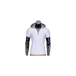 T-shirty męskie: T-SHIRT MĘSKI Z KAPTUREM BEZ NADRUKU S682 – BIAŁY
